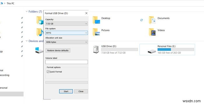 USB 드라이브를 NTFS 파일 시스템으로 포맷하는 방법 