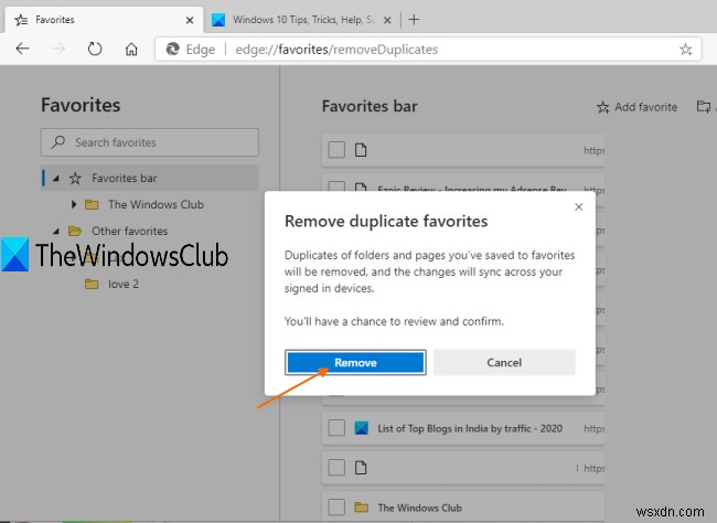 Microsoft Edge 브라우저에서 중복 즐겨찾기를 제거하는 방법 