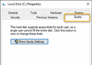 Windows 10에서 드라이브 속성의 할당량 탭 추가 또는 제거하는 방법