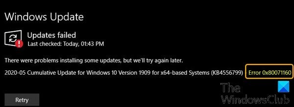 Windows 업데이트 오류 0x80071160 수정 