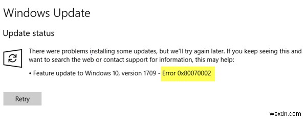 Windows 10 업데이트 오류 코드 0x80d02002 수정 