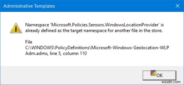 Windows 11/10에서 그룹 정책 편집기를 열 때 네임스페이스가 이미 정의됨 오류 