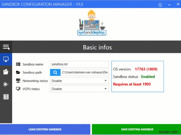 Sandbox Configuration Manager를 사용하여 Windows에서 Sandbox 만들기 