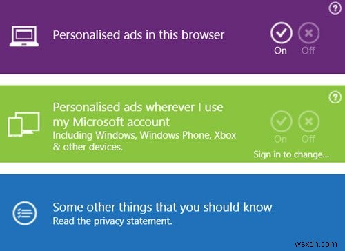 Microsoft 제품의 광고 기본 설정 관리 및 개인화 