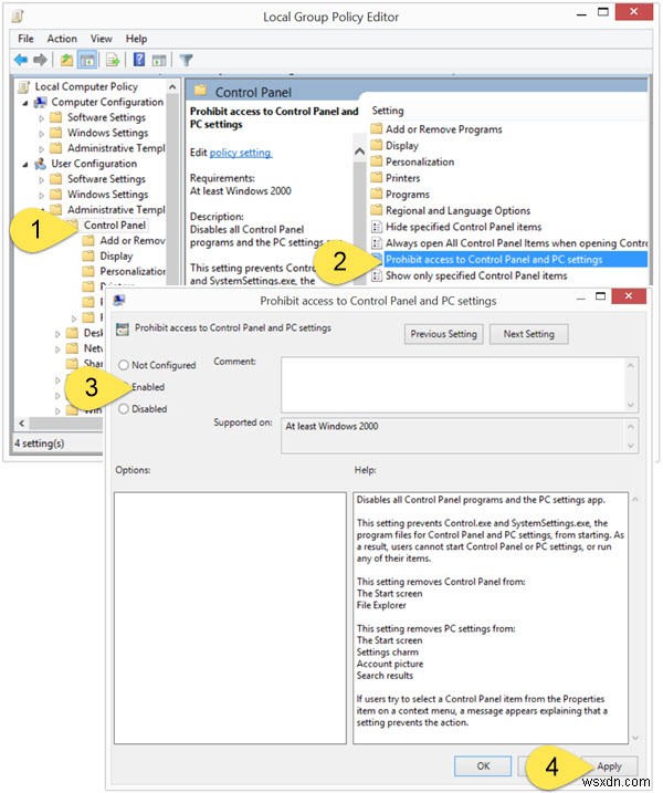 Windows 11/10에서 제어판 및 설정에 대한 액세스 제한 