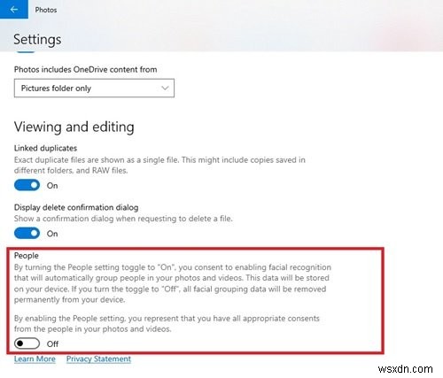 Windows 10 사진 앱에서 얼굴 감지 및 인식 비활성화 