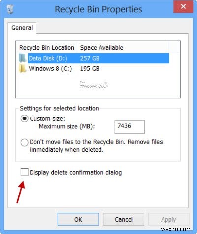 Windows 11/10에서 휴지통에 대한 삭제 확인 상자 활성화 또는 비활성화 