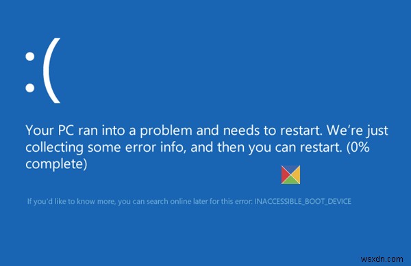 Windows 11/10의 INACCESSIBLE BOOT DEVICE 오류 