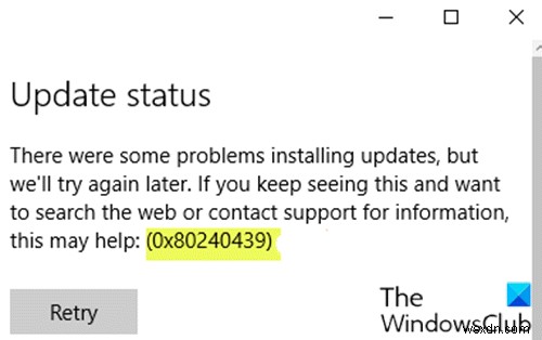 Windows 10에서 Windows 업데이트 오류 0x80240439 수정 