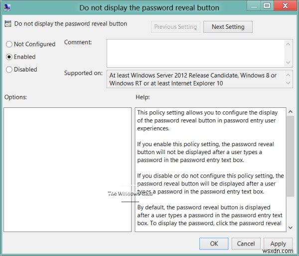 Windows 11/10에서 암호 공개 버튼을 활성화 또는 비활성화하는 방법 