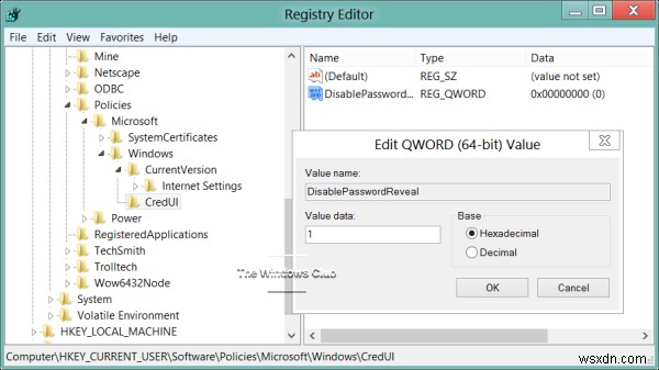 Windows 11/10에서 암호 공개 버튼을 활성화 또는 비활성화하는 방법 