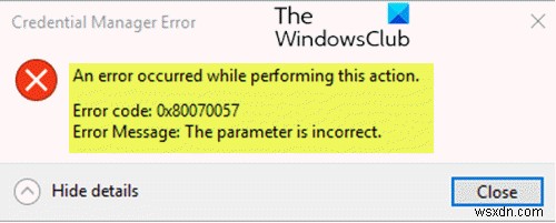 Windows 11/10의 자격 증명 관리자 오류 0x80070057 