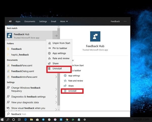 Windows 10에서 Feedback Hub 앱을 제거하는 방법 