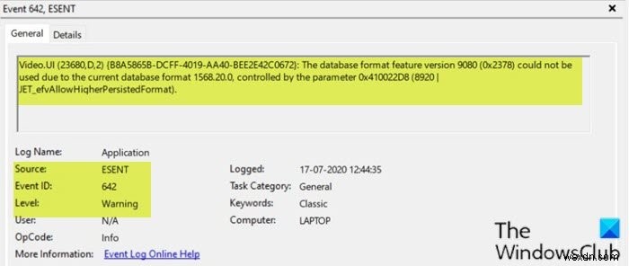 Windows 11/10에서 이벤트 ID 642 ESENT 오류 수정 