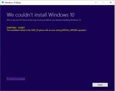 Windows 설치, 업데이트 또는 업그레이드 실패 오류 수정 
