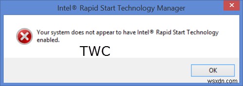 시스템에 Intel Rapid Start Technology가 활성화되어 있지 않은 것 같습니다. 
