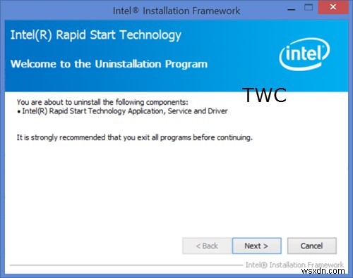 시스템에 Intel Rapid Start Technology가 활성화되어 있지 않은 것 같습니다. 