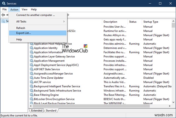 Windows 10에서 실행, 중지 및 비활성화된 서비스 목록을 추출하는 방법 