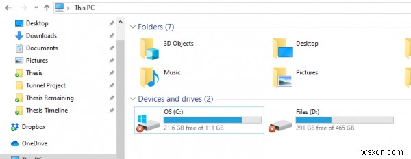 Windows 11/10에서 폴더, 파일 또는 하드 드라이브의 빨간색 X 