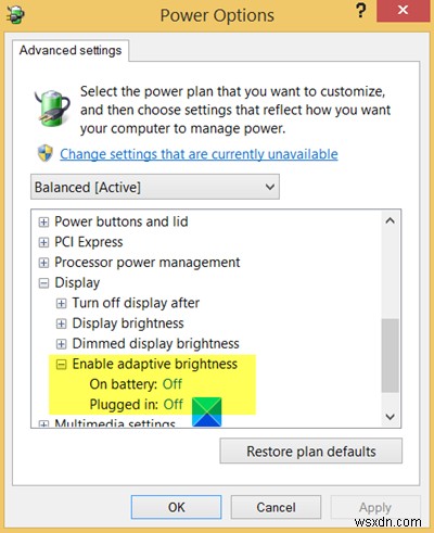 Windows 10에서 자동 또는 적응형 밝기를 활성화 또는 켜고 사용하는 방법 