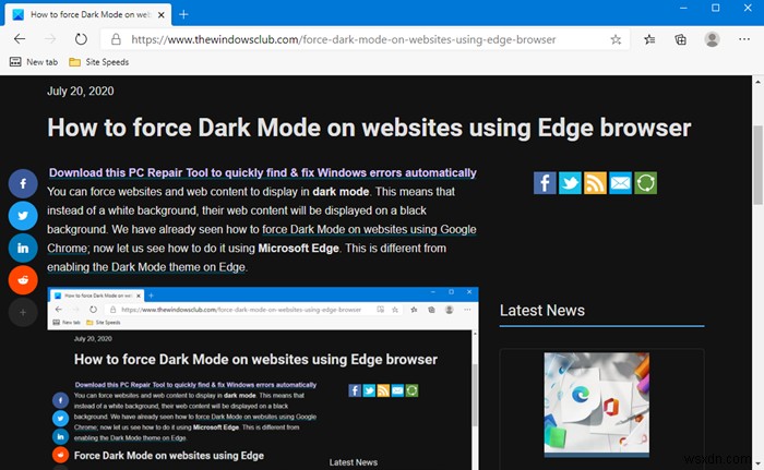 Edge 브라우저를 사용하여 웹 사이트에서 다크 모드를 강제 실행하는 방법 