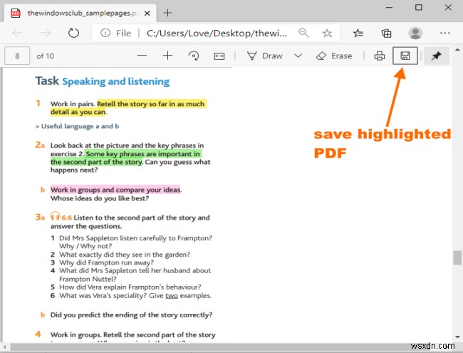 Microsoft Edge 브라우저에서 PDF 문서의 텍스트를 강조 표시하는 방법 