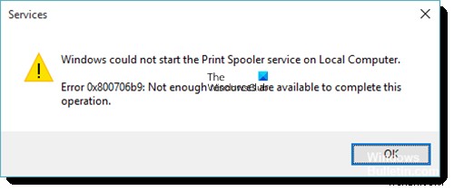 프린터 스풀러 오류 0x800706B9, 이 작업을 완료하는 데 사용할 수 있는 리소스가 충분하지 않습니다. 