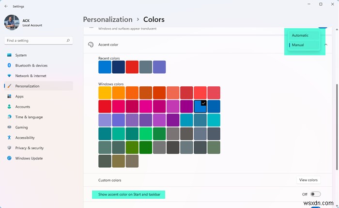 Windows 11/10에서 작업 표시줄에 사용자 지정 색상을 추가하는 방법 