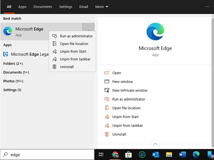 Windows 10에서 Microsoft Edge Chromium 브라우저를 제거하는 방법 