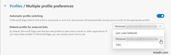 Microsoft Edge에서 외부 링크를 열도록 기본 프로필을 지정하는 방법 