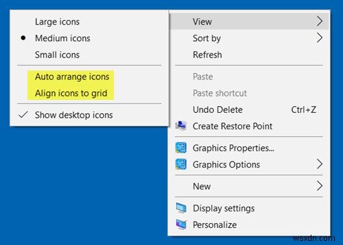 Windows 10에서 재부팅 후 바탕 화면 아이콘이 재정렬 및 ​​이동 