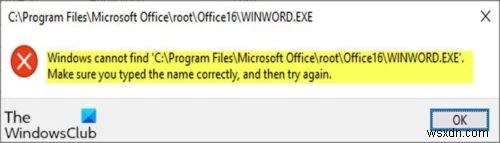 Windows 10에서 앱을 열 때 Windows에서 C:\Program Files 오류를 찾을 수 없습니다. 