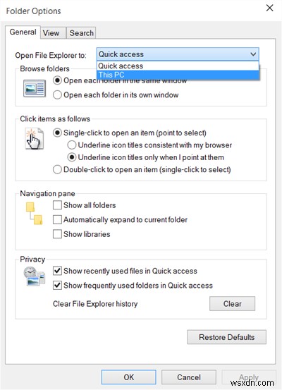 Windows 11/10에서 빠른 액세스 대신 파일 탐색기를 이 PC에 열도록 설정 