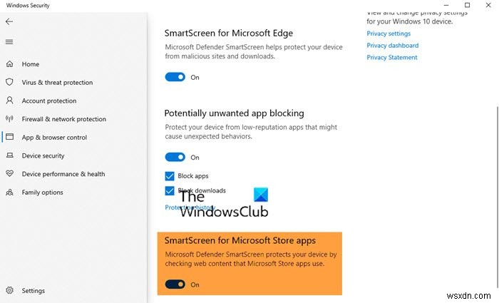 Windows 11/10에서 Microsoft Store 앱용 SmartScreen 필터 활성화 또는 비활성화 