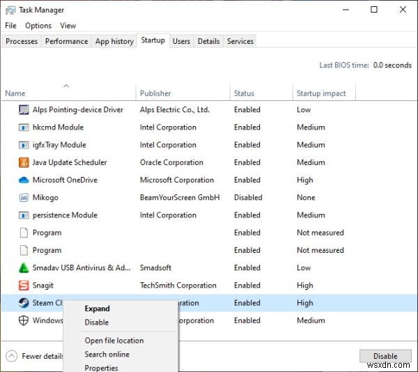 Windows 10 부팅 후 Steam 자동 실행을 중지하는 방법 