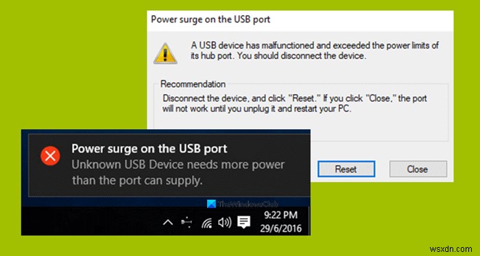 Windows 11/10에서 USB 포트 오류의 전원 서지 수정 