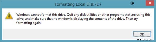 Windows에서 이 드라이브를 포맷할 수 없습니다. 이 드라이브를 사용하는 디스크 유틸리티나 기타 프로그램을 종료하십시오. 