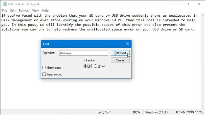 Windows 10의 메모장에서 텍스트를 찾고 바꾸는 방법 