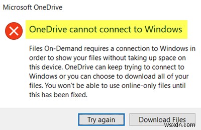 파일에 액세스할 때 OneDrive에서 Windows 오류에 연결할 수 없음 