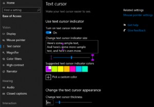 Windows 10에서는 텍스트 커서를 사용자 지정할 수 있습니다. 돋보기 및 화면 판독기 개선 사항 가져오기 
