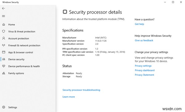 Windows 10의 Windows 보안 설정 