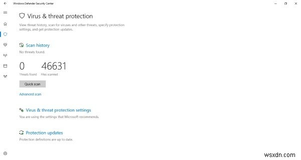 Windows Defender 보안 센터에서 격리 항목 및 제외 항목 관리 