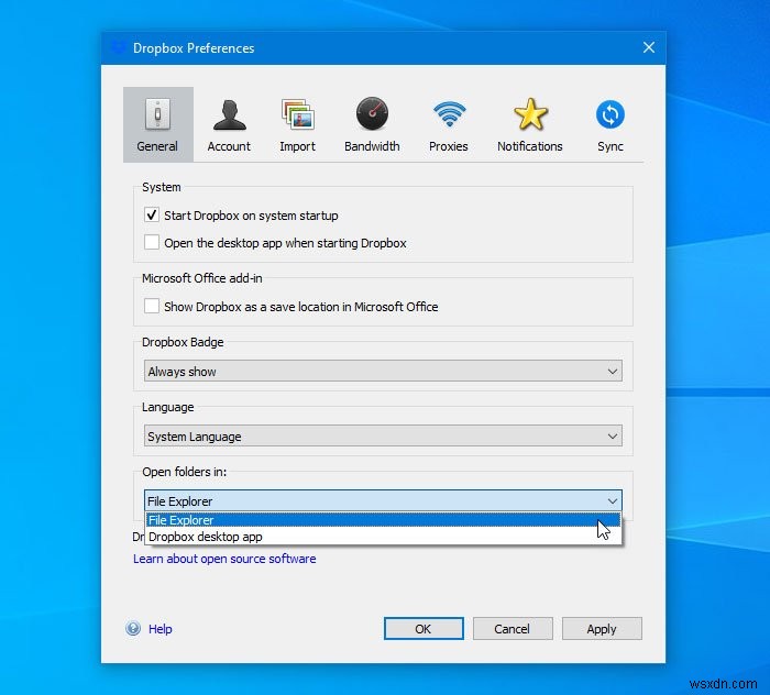 Windows의 파일 탐색기에서 Dropbox 파일 및 폴더를 여는 방법 