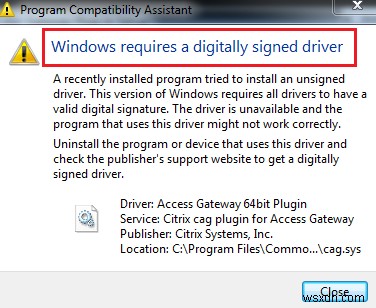 Windows에 디지털 서명된 드라이버 오류가 필요한 문제 수정 