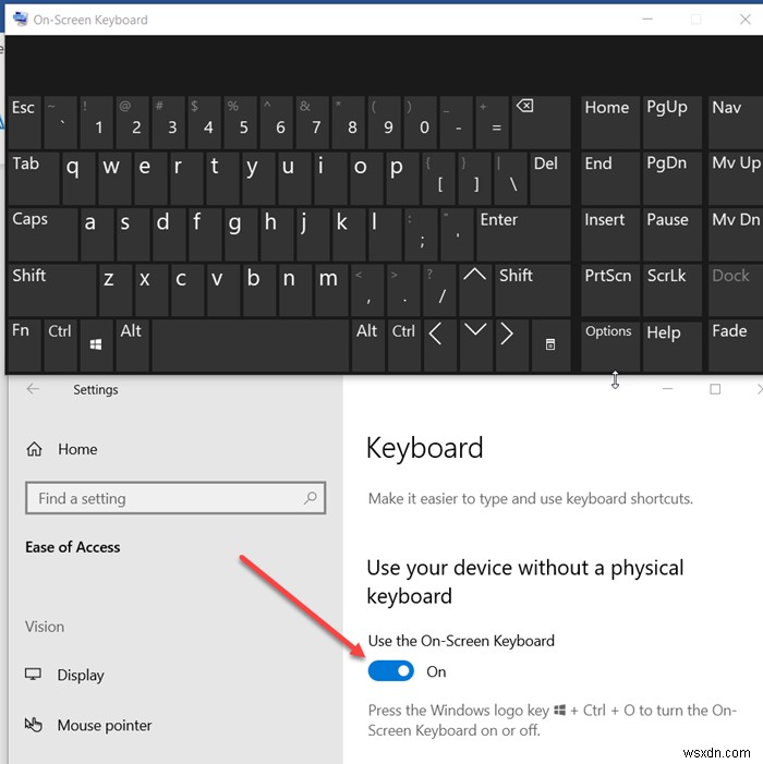 Windows 10의 접근성 키보드 설정 