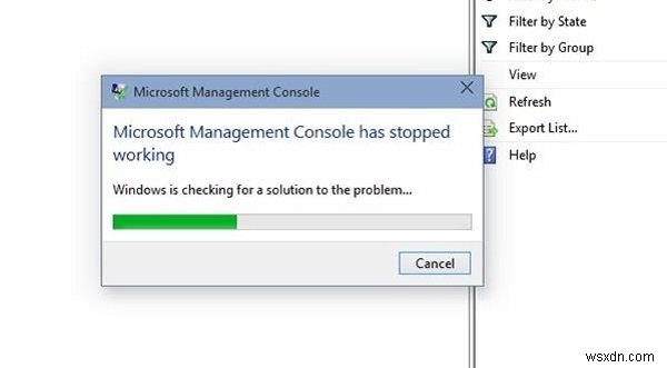 Microsoft Management Console(MMC.exe)이 작동을 멈췄습니다. 