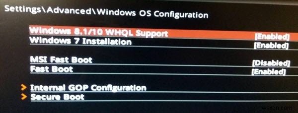 BIOS에서 Windows WHQL 설정은 무엇입니까? 