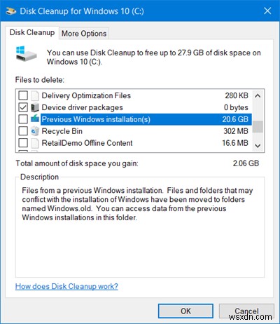 Windows 10 업그레이드 후 이전 Windows 설치 제거 및 디스크 공간 확보 