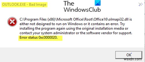 Windows 11/10에서 잘못된 이미지, 오류 상태 0xc0000020 수정 