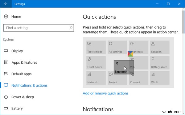 Windows 10에서 빠른 작업 버튼을 추가, 제거, 정렬하는 방법 